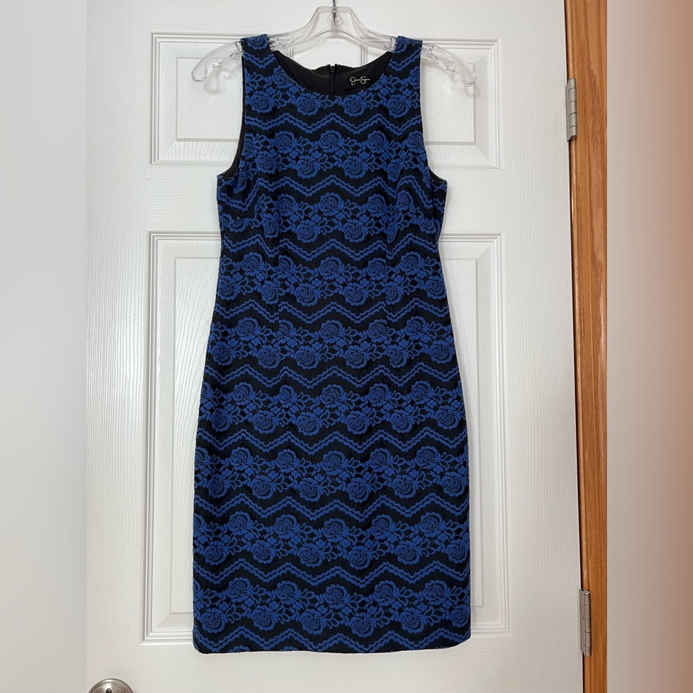 Jessica Simpson Black and Blue Lace Midi Dress
